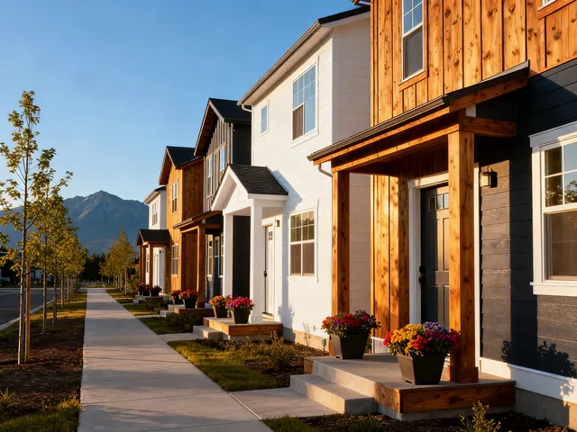 A row of new townhomes in a Utah neighborhood